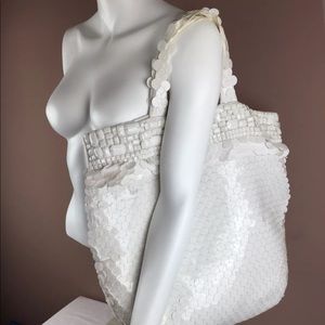 BeBe White Studded & Sequined Freeform satchel Bag